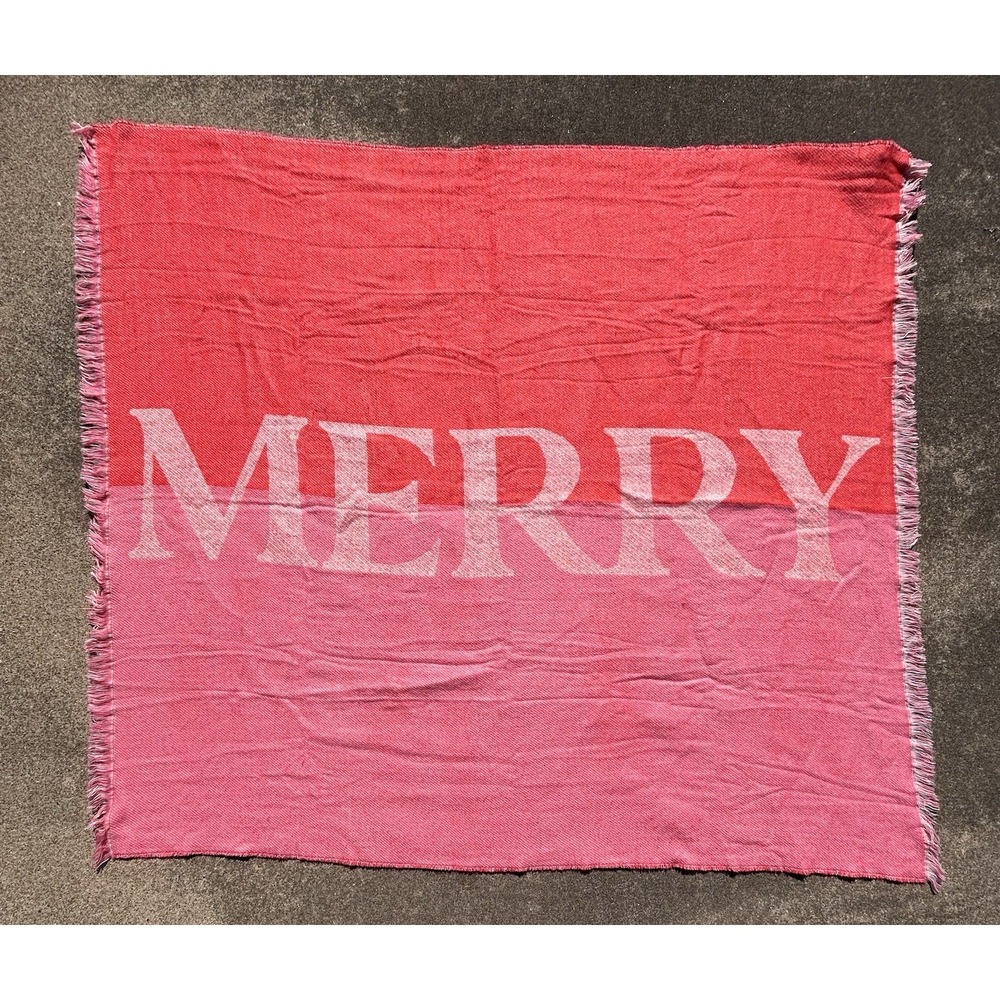 Shiraleah Chicago Christmas Throw‎ "Merry" Pink and Red 53"x60" With Flaws